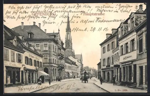 AK Offenburg, Cafe in der Hauptstrasse