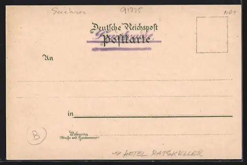 Lithographie Hartenstein / Sachsen, Paul Fleming Denkmal, Hotel Rathskeller, Ortsansicht