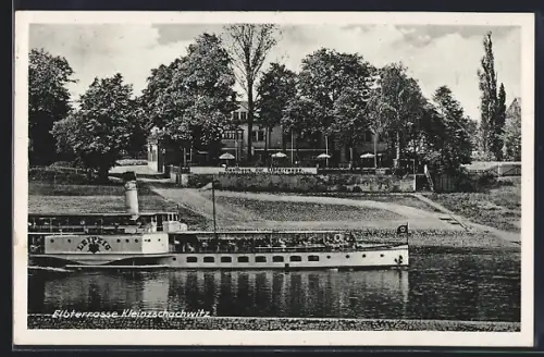 AK Dresden-Kleinzschachwitz, Gasthaus Elbterrasse mit Dampfer Leipzig, 