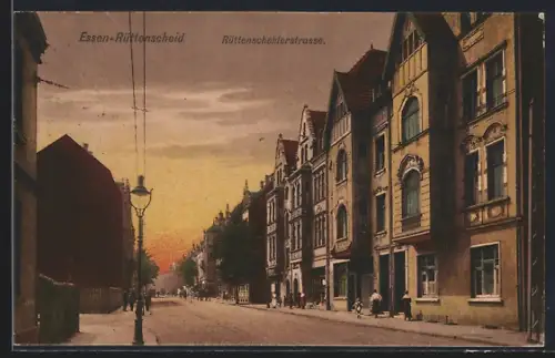AK Essen-Rüttenscheid, Rüttenscheiderstrasse bei Sonnenuntergang