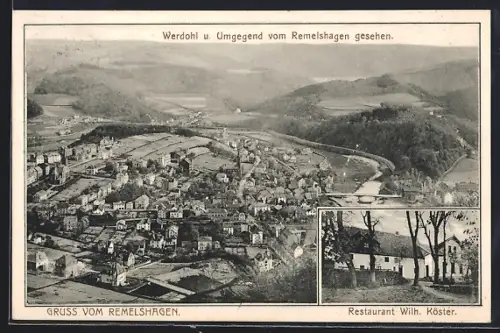 AK Werdohl, Gasthaus Wilh. Köster auf dem Remelshagen, Ortsansicht v. Remelshagen