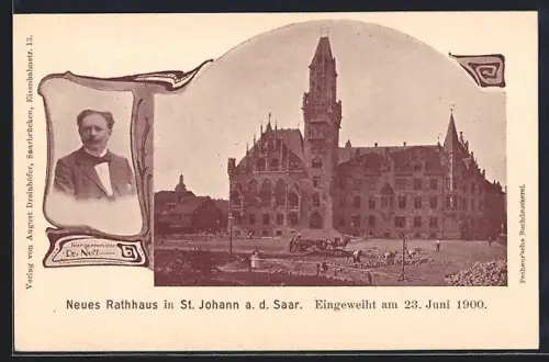 AK St. Johann a. d. Saar, Blick auf das Neue Rathaus, Eingeweiht 1900