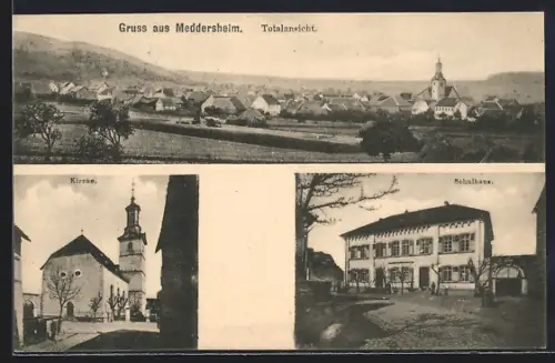AK Meddersheim, Kirche, Schulhaus und Ortsansicht