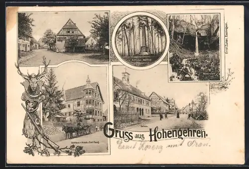 AK Hohengehren, Gasthaus zum Hirsch Emil Haug, Strassenpartie mit Rathaus