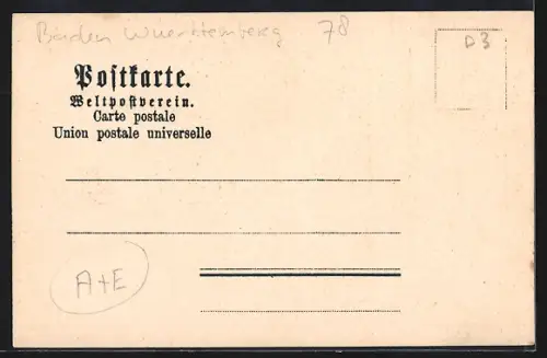 Lithographie Schwenningen a. N., Totalansicht mit Realanstalt und Postamt