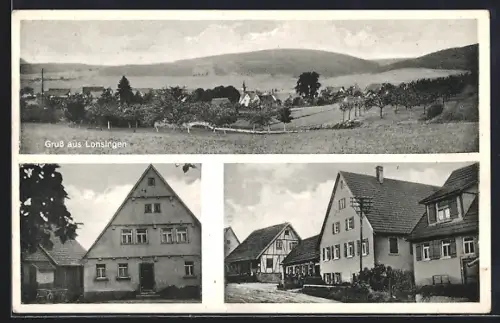 AK Lonsingen /Krs. Münsingen, Teilansicht, Strassenpartie mit Fachwerkhaus, Gebäudeansicht