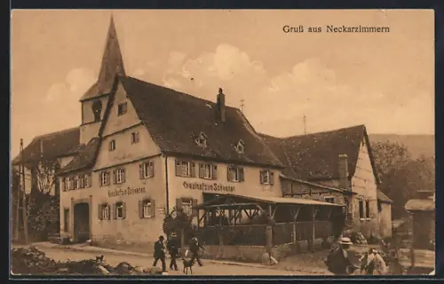 AK Neckarzimmern, Gasthof zum Schwanen von der Strasse gesehen