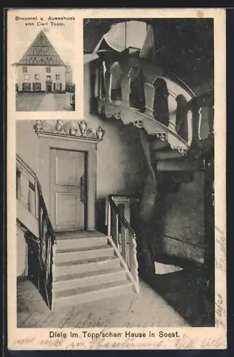 AK Soest, Brauerei und Ausschank von Carl Topp, Diele im Topp`schen Haus