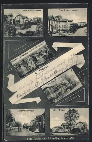 AK Hamburg-Flottbek, Fritz Reuterstrasse, Lüdemannstrasse, Hebbelstrasse