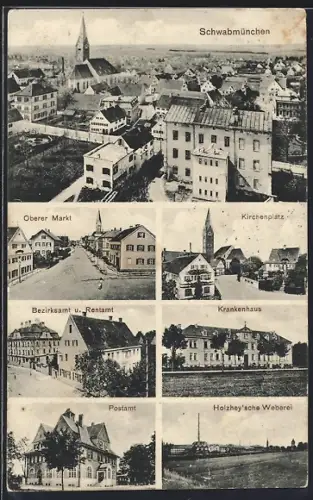 AK Schwabmünchen, Oberer Markt, Kirchenplatz, Krankenhaus