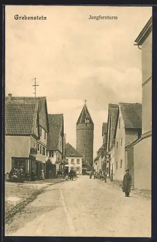 AK Grebenstein, Ortspartie mit Blick zum Jungfernturm