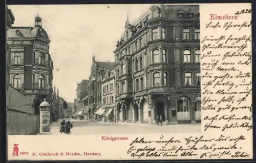 AK Elmshorn, Königstrasse mit Litfasssäule