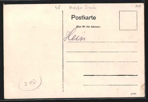 AK Münchehof a. Harz, Post u. Restaurant, Totalansicht mit Harzgebirge