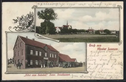 AK Kloster Loccum, Bahnhof, Hotel zum Bahnhof v. Heinr. Beushausen