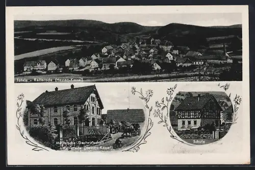 AK Retterode /Hessen-Kassel, Möllersche Gastwirtschaft, Schule, Ortsansicht aus der Vogelschau