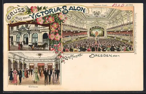 Lithographie Dresden, Victoria-Salon, Dir. Carl Thieme, Theatersaal, Vestibule