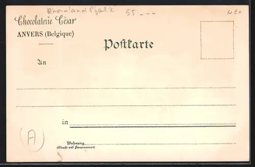 Lithographie Wallertheim / Rheinhessen, Gasthaus zum Goldnen Adler, Evang. Kirche, Atelier Erhard