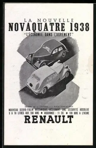 AK Reklame für Auto Renault Novaquatre 1938