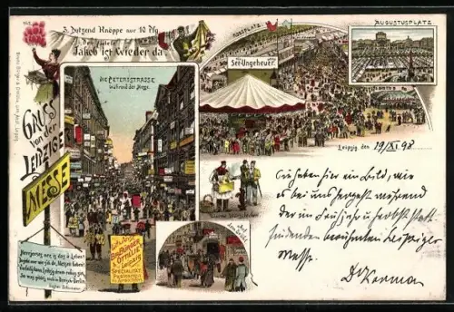 Lithographie Leipziger Messe, Peterstrasse, Ropssplatz, Augustplatz, Auf dem Brühl