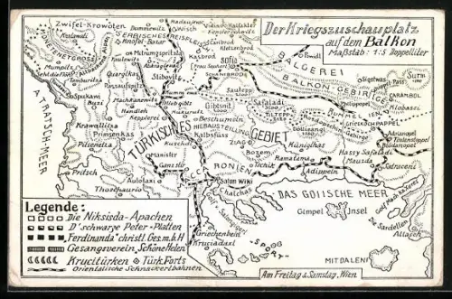 AK Balkankrieg, Landkarte Der Kriegschauplatzes auf dem Balkon
