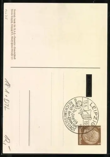AK Leipzig, Leipziger Stadtfest 1939, Löwe springt vom Wappen, In Leipzig ist der Löwe los..., Ganzsache