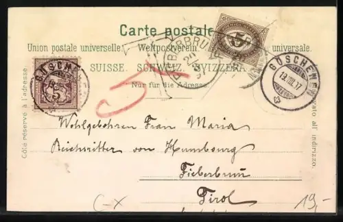 Lithographie Andermatt, Teufelsbrücke, Gesamtansicht, In den Schöllenen, Urnerjoch mit Postkutsche, St. Gotthard Feste