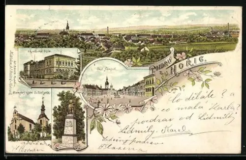 Lithographie Horice, Cast Namesti, odborna skola, Ramatny kostel