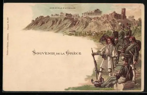 Lithographie Athenes, Blick auf Akropolis