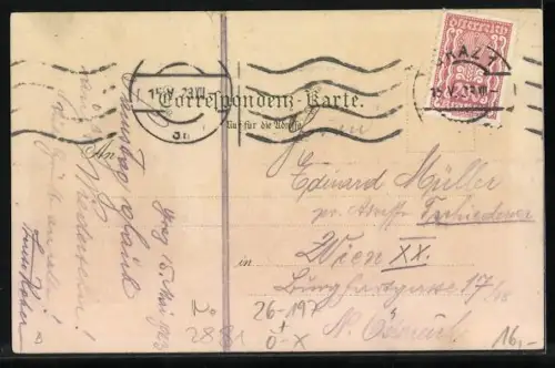 Künstler-Lithographie Raoul Frank: Graz, Partie am Stadttheater