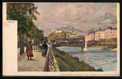 Künstler-AK Raoul Frank: Graz, Promenade an der Mur