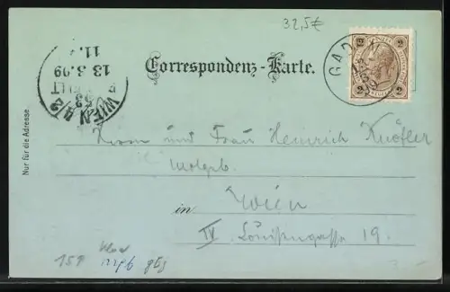 Mondschein-Lithographie Gaaden /Nieder-Oesterr., Kirchenplatz, Ortsansicht aus der Vogelschau