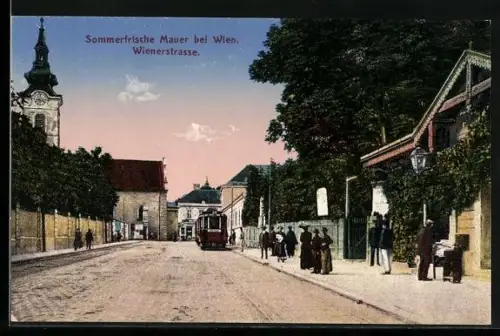AK Wien-Mauer, Partie an der Wienerstrasse mit Strassenbahn