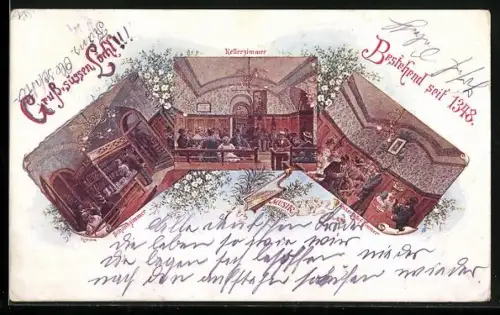Lithographie Wien, Restaurant Zum süssen Löchel, Rotenturmstrasse 13, Kellerzimmer, Schankzimmer