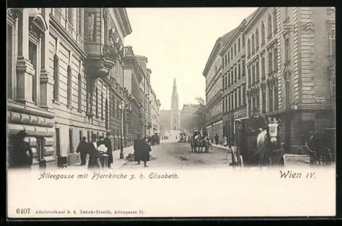 AK Wien-Wieden, Alleegasse mit Pfarrkirche z. h. Elisabeth