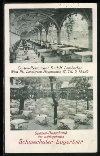 AK Wien-Landstrasse, Garten-Restaurant Rudolf Lembacher, Hauptstrasse 97