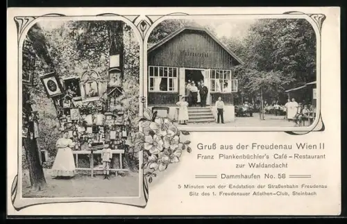 AK Wien, Freudenau, Franz Plankenbüchler`s Café-Restaurant zur Waldandacht, Dammhaufen 58