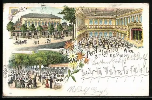 Lithographie Wiener Prater, Pertl`s 3. Caffehaus in Wien