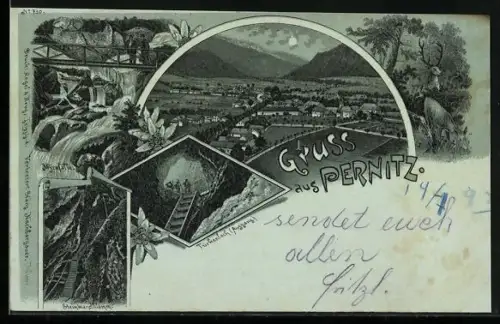 Mondschein-Lithographie Pernitz, Myrafälle, Türkenloch, Steinwandklamm