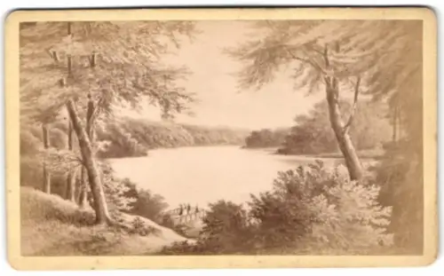 Fotografie unbekannter Fotograf, Ansicht Eutin, Blick auf den Uglei-See, nach einem Gemälde, Rückseite mit Gedicht