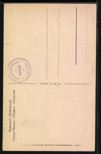 AK Grenze am Dreisesselberg, Bayer liegt am Grenzstein