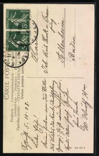 AK Hoheneck, Grenze mit Grenzstein, Zöllnern, Flaggen, Gebäude