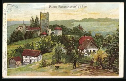 Lithographie Hattingen / Ruhr, Burg Blankenstein
