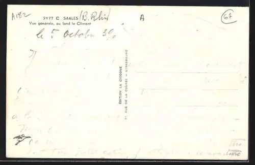 AK Saales /B. Rhén, Vue générale, au fond le Climont
