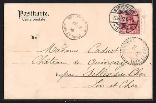 AK Strassburg i.E., Neue Rheinbrücke bei Kehl mit Booten auf dem Fluss