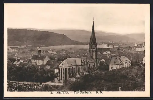 AK Mutzig, Vue Générale avec l`église et les collines en arrière-plan