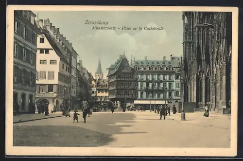 AK Strassburg, Münsterplatz mit Passanten