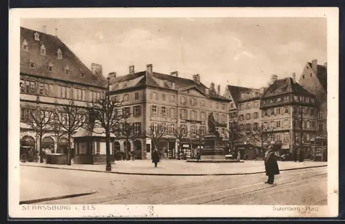 AK Strassburg i. Els., Blick auf den Gutenberg Platz
