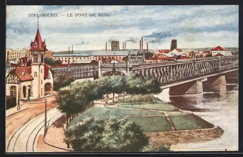 Künstler-AK Strasbourg, Le Pont de Kehl