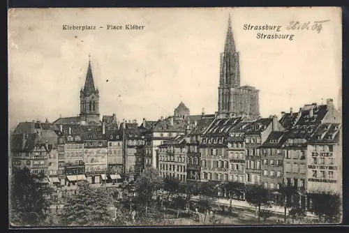 AK Strasbourg, Place Kléber avec vue sur la cathédrale et les bâtiments environnants