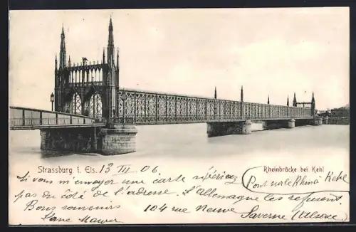 AK Strassburg i. Els., Rheinbrücke bei Kehl über den Rhein